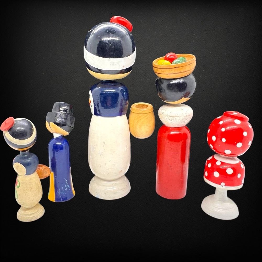 Vintage Korean & Japanese Kokeshi Bobble Head Dolls - Picture 3 of 13